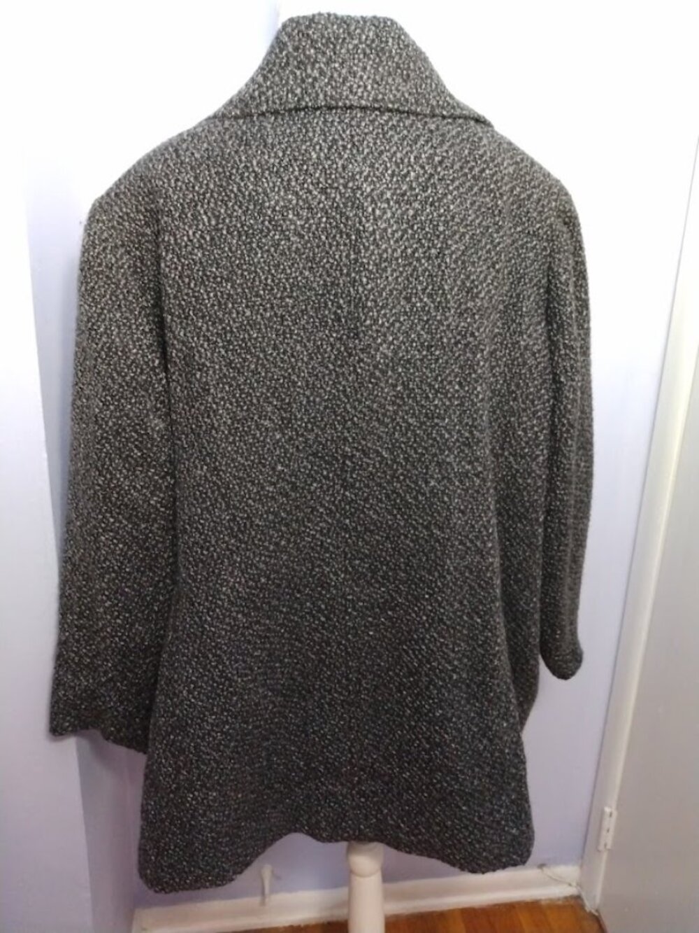 Vintage Avenue Wool Blend Coat Boucle Tweed Size 3X Mid Length Gray & Black - Picture 7 of 12